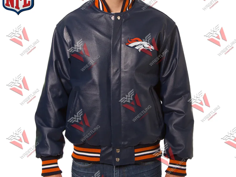 Men's Denver Broncos Navy Leather NFL Jacket