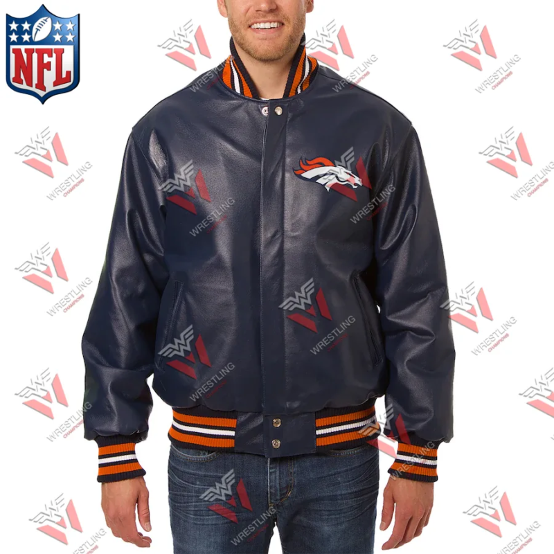 Men's Denver Broncos Navy Leather NFL Jacket