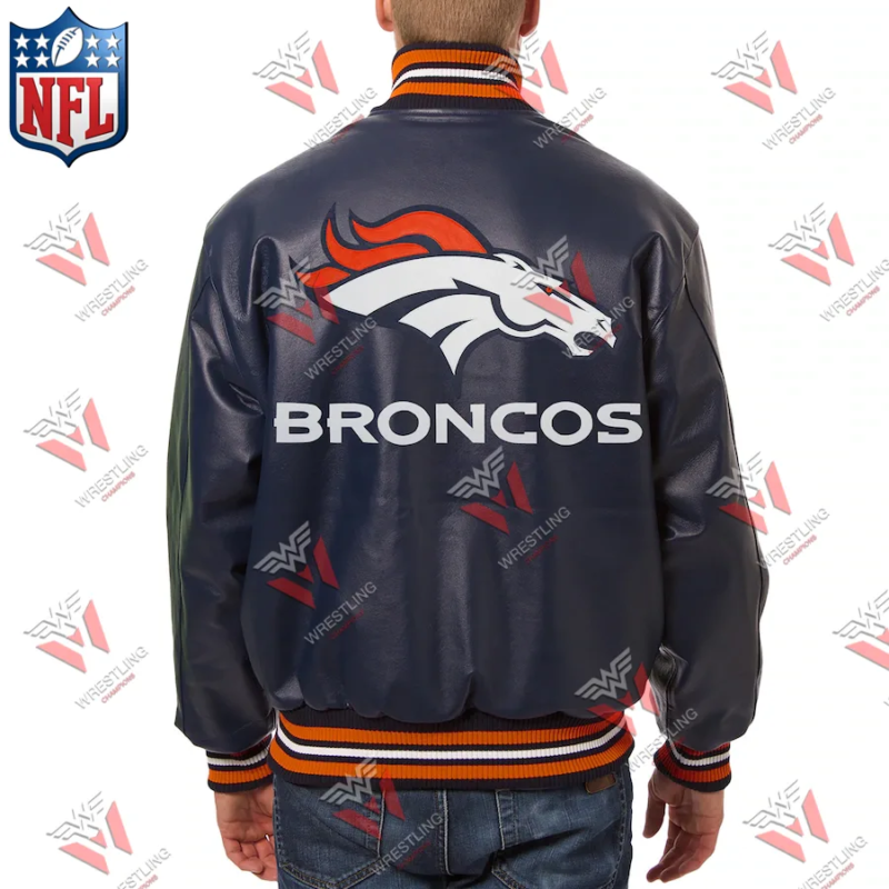 Men's Denver Broncos Navy Leather NFL Jacket