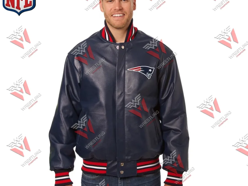 Men's New England Patriots Navy Leather NFL Jacket