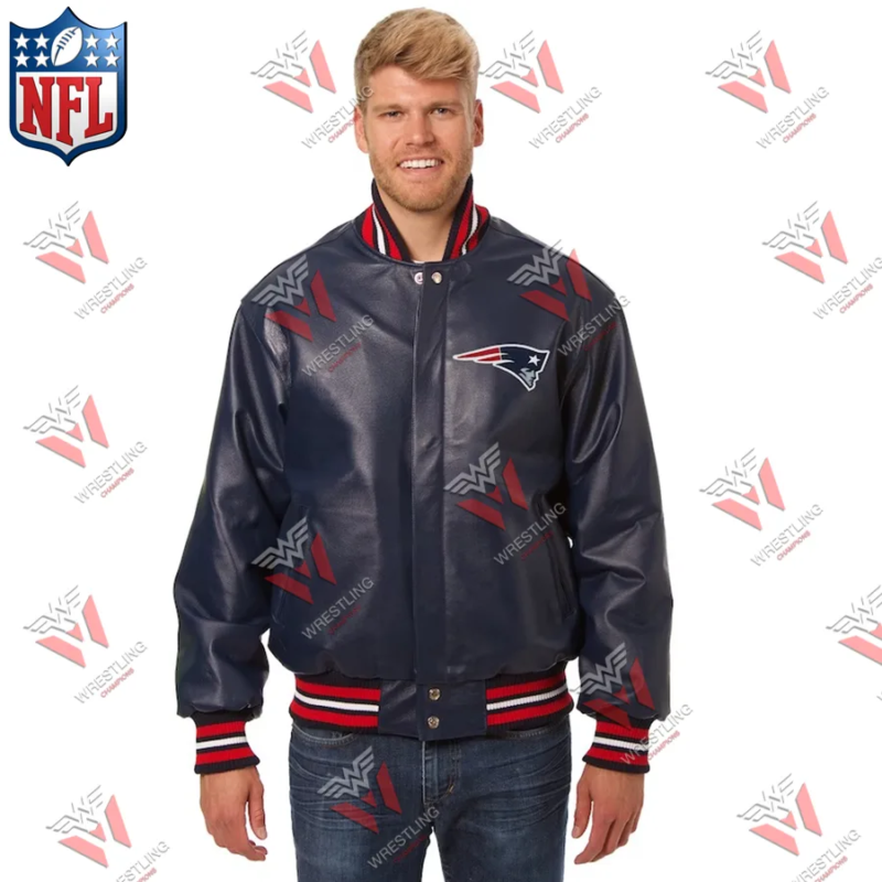 Men's New England Patriots Navy Leather NFL Jacket