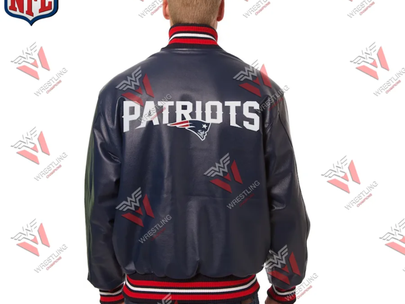 Men's New England Patriots Navy Leather NFL Jacket