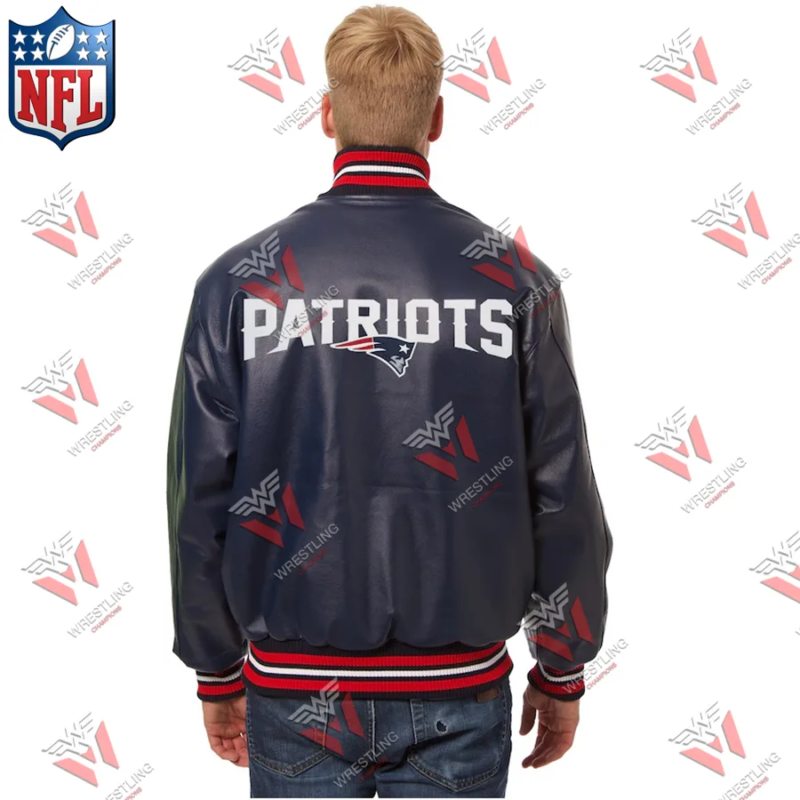 Men's New England Patriots Navy Leather NFL Jacket