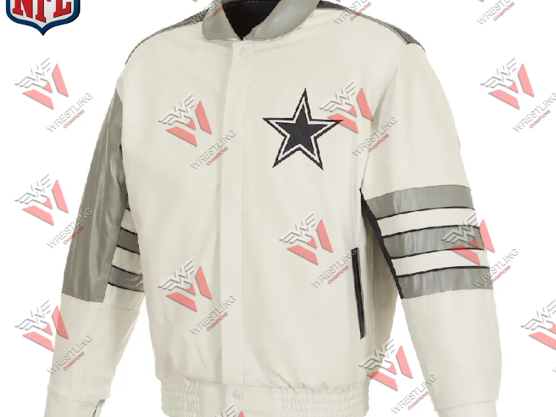 Dallas Cowboys Classic Color Leather Jacket With Leather Applique - White