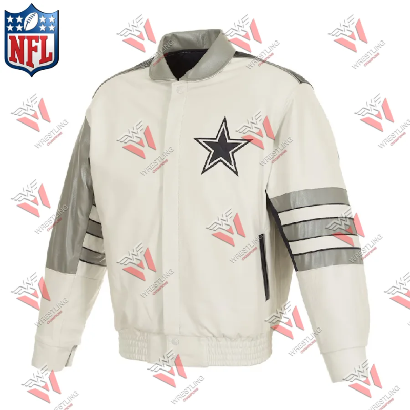 Dallas Cowboys Classic Color Leather Jacket With Leather Applique - White