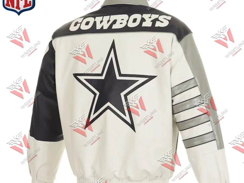 Dallas Cowboys Classic Color Leather Jacket With Leather Applique - White