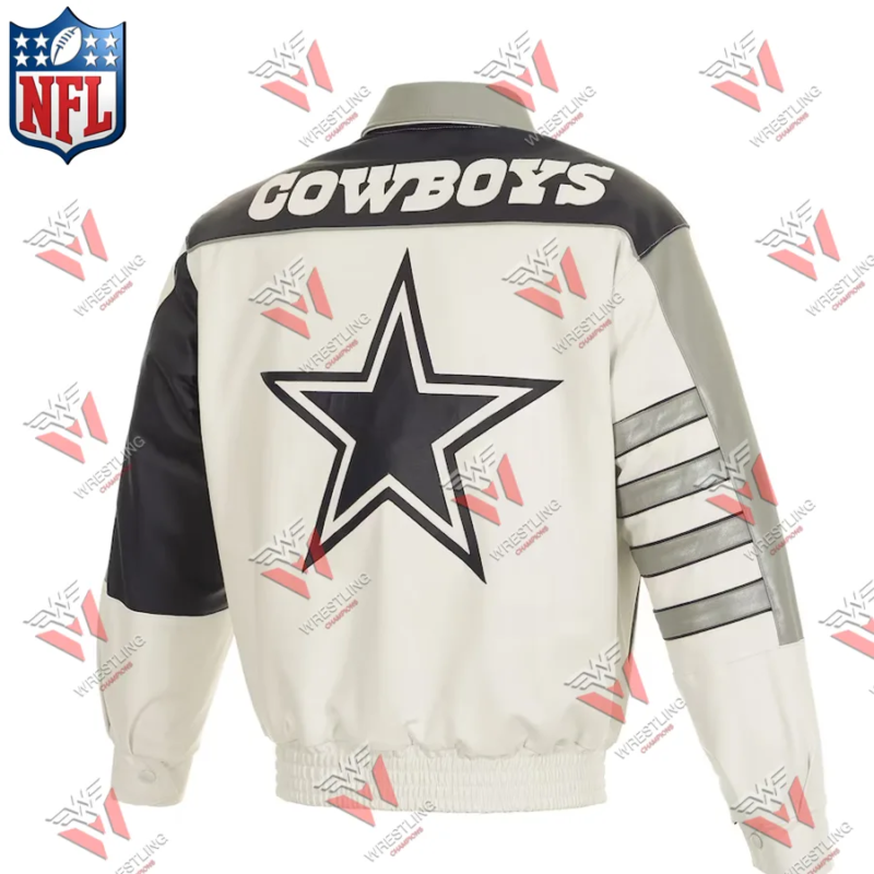 Dallas Cowboys Classic Color Leather Jacket With Leather Applique - White